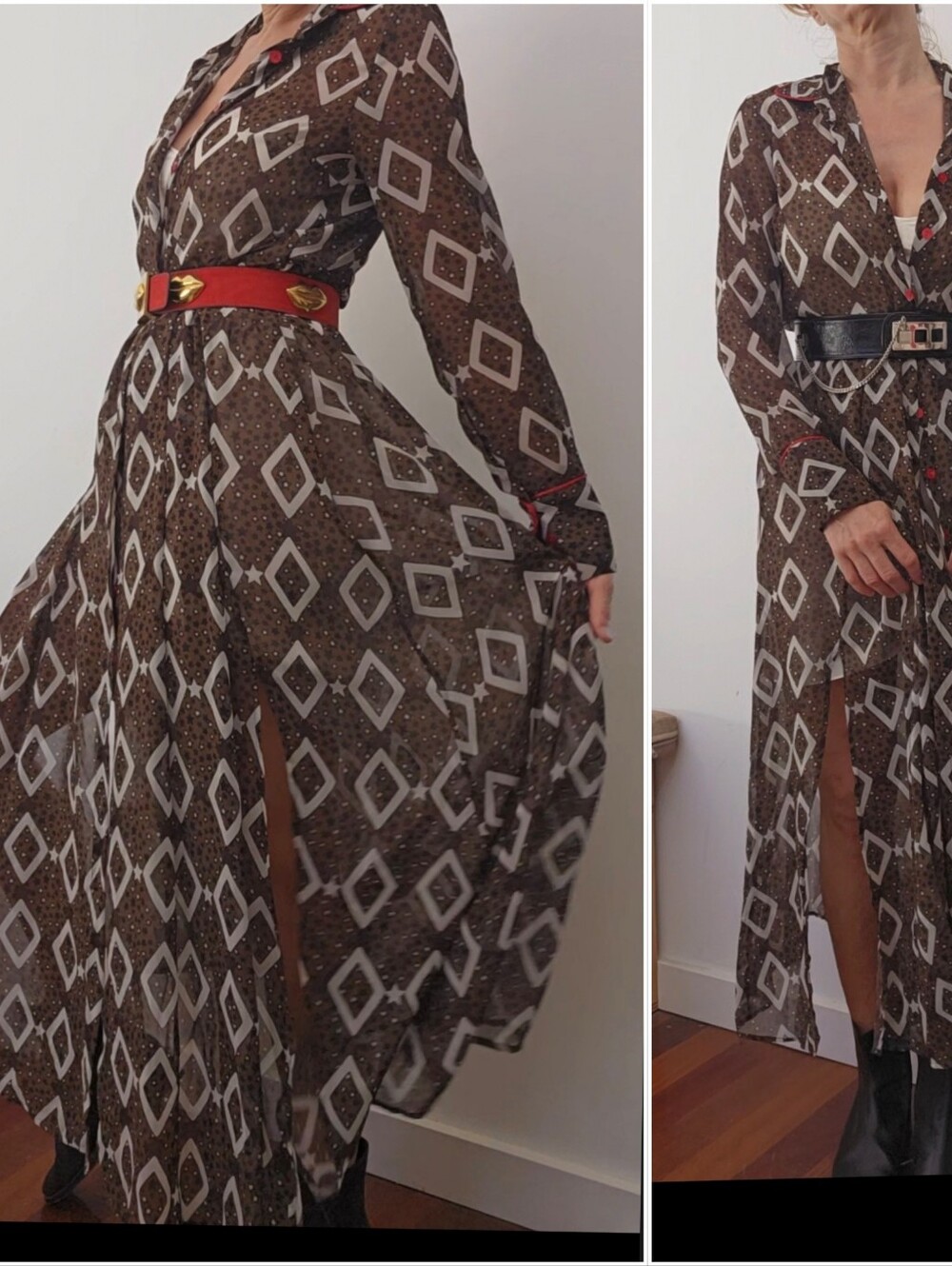 Cristina Gavioli ITALY Iconic Cocoa Brown Western Star Print Dress Or Duster S - Picture 9 of 11